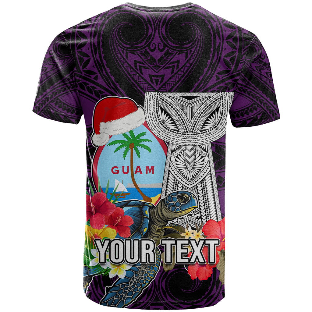 Custom Guam Christmas T Shirt Santa Gift Latte Stone and Sea Turle Mix Hibiscus Chamorro Pink Style LT03 - Polynesian Pride