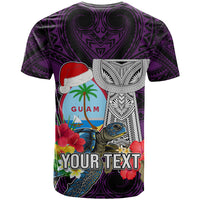 Custom Guam Christmas T Shirt Santa Gift Latte Stone and Sea Turle Mix Hibiscus Chamorro Pink Style LT03 - Polynesian Pride