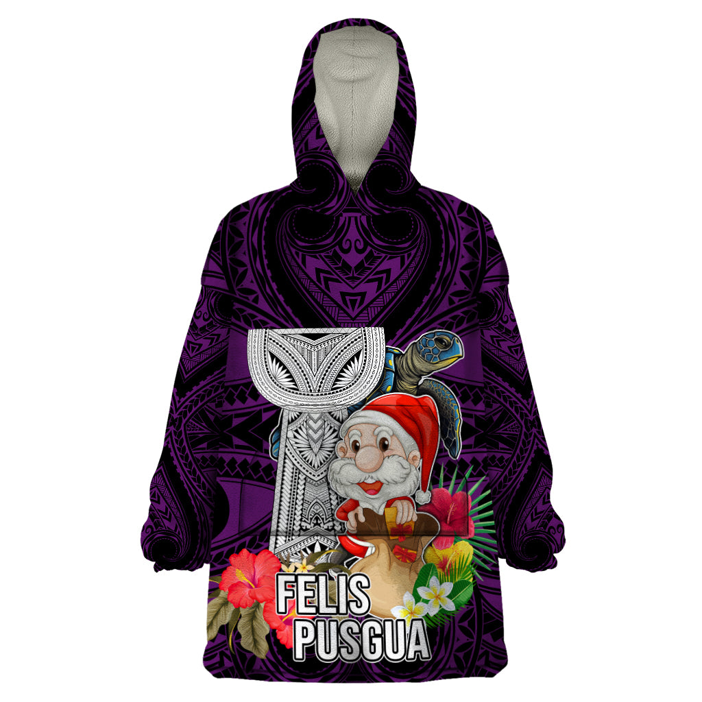 Custom Guam Christmas Wearable Blanket Hoodie Santa Gift Latte Stone and Sea Turle Mix Hibiscus Chamorro Pink Style LT03 One Size Pink - Polynesian Pride