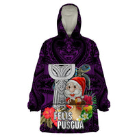 Custom Guam Christmas Wearable Blanket Hoodie Santa Gift Latte Stone and Sea Turle Mix Hibiscus Chamorro Pink Style LT03 One Size Pink - Polynesian Pride