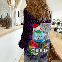 Custom Guam Christmas Women Casual Shirt Santa Gift Latte Stone and Sea Turle Mix Hibiscus Chamorro Pink Style LT03 - Polynesian Pride