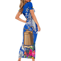 Tokelau Waitangi Short Sleeve Bodycon Dress Tropical Flower Tapa Pattern LT03 - Polynesian Pride