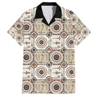 Tukenny Pattern Fijian War Clubs Family Matching Tank Maxi Dress and Hawaiian Shirt LT03 Dad's Shirt - Short Sleeve Beige - Polynesian Pride