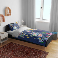 Hawaiian Turtles and Tropical Plants Bedding Set Blue Watercolor