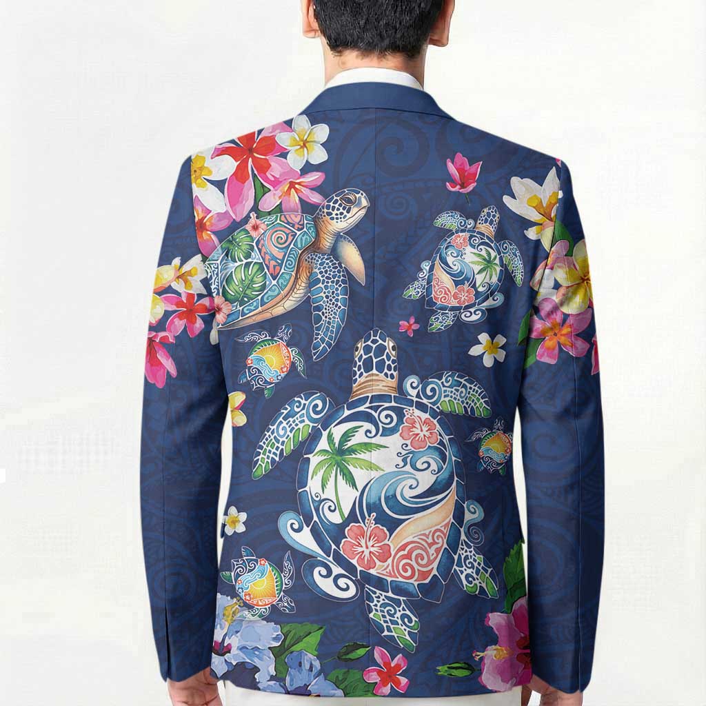 Hawaiian Turtles and Tropical Plants Blazer Blue Watercolor