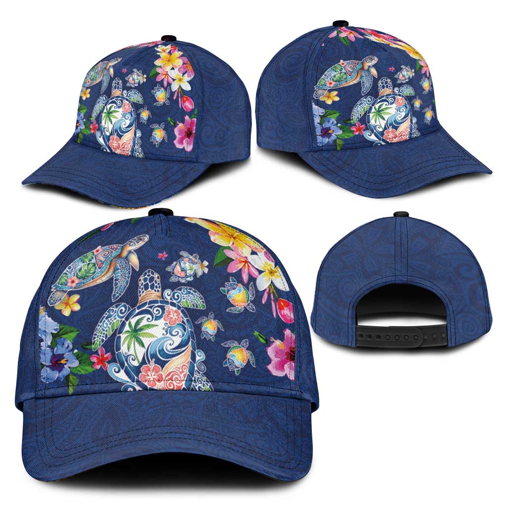 Hawaiian Turtles and Tropical Plants Classic Cap Blue Watercolor LT03 - Polynesian Pride