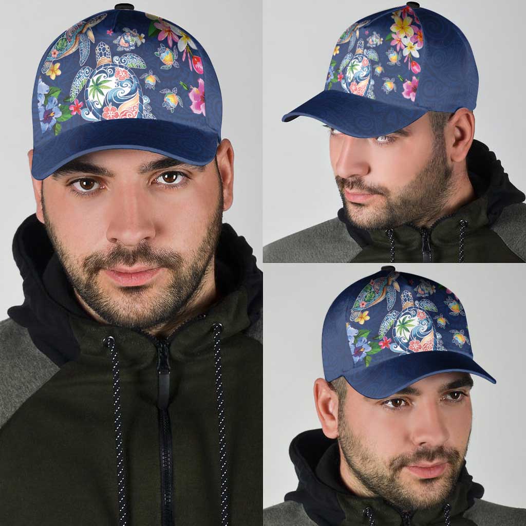 Hawaiian Turtles and Tropical Plants Classic Cap Blue Watercolor LT03 - Polynesian Pride