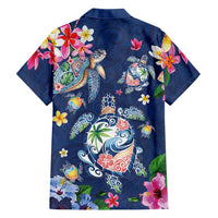 Hawaiian Turtles and Tropical Plants Family Matching Long Sleeve Bodycon Dress and Hawaiian Shirt Blue Watercolor LT03 - Polynesian Pride