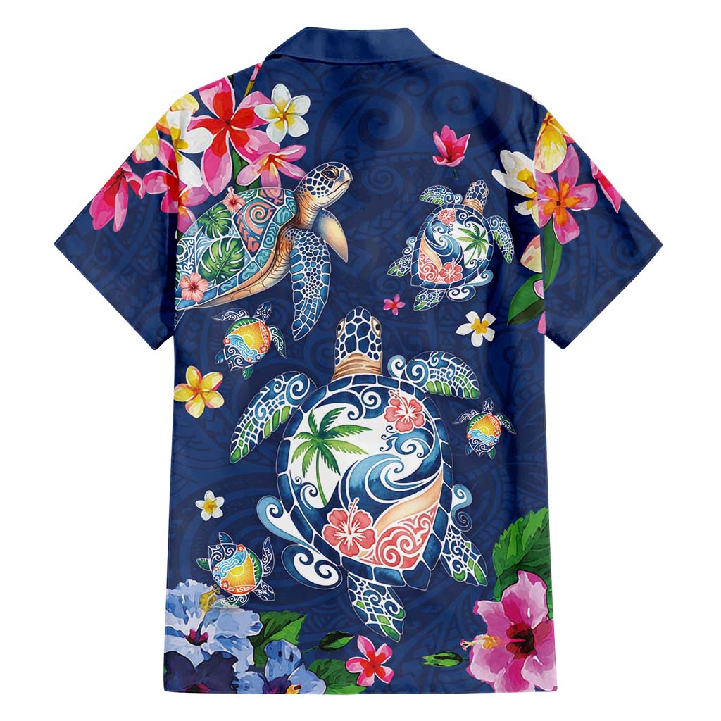 Hawaiian Turtles and Tropical Plants Family Matching Mermaid Dress and Hawaiian Shirt Blue Watercolor LT03 - Polynesian Pride