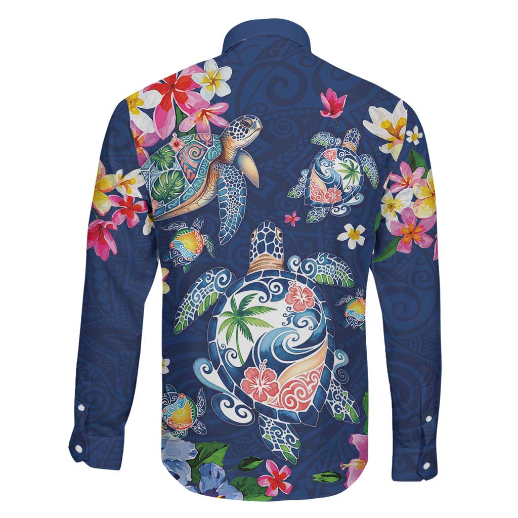 Hawaiian Turtles and Tropical Plants Family Matching Puletasi and Hawaiian Shirt Blue Watercolor LT03 - Polynesian Pride
