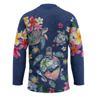 Hawaiian Turtles and Tropical Plants Hockey Jersey Blue Watercolor LT03 - Polynesian Pride