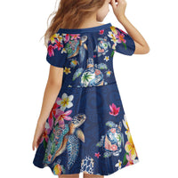 Hawaiian Turtles and Tropical Plants Kid Short Sleeve Dress Blue Watercolor LT03 - Polynesian Pride
