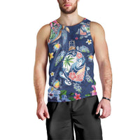 Hawaiian Turtles and Tropical Plants Men Tank Top Blue Watercolor