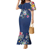 Hawaiian Turtles and Tropical Plants Mermaid Dress Blue Watercolor LT03 Women Blue - Polynesian Pride