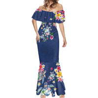 Hawaiian Turtles and Tropical Plants Mermaid Dress Blue Watercolor LT03 - Polynesian Pride