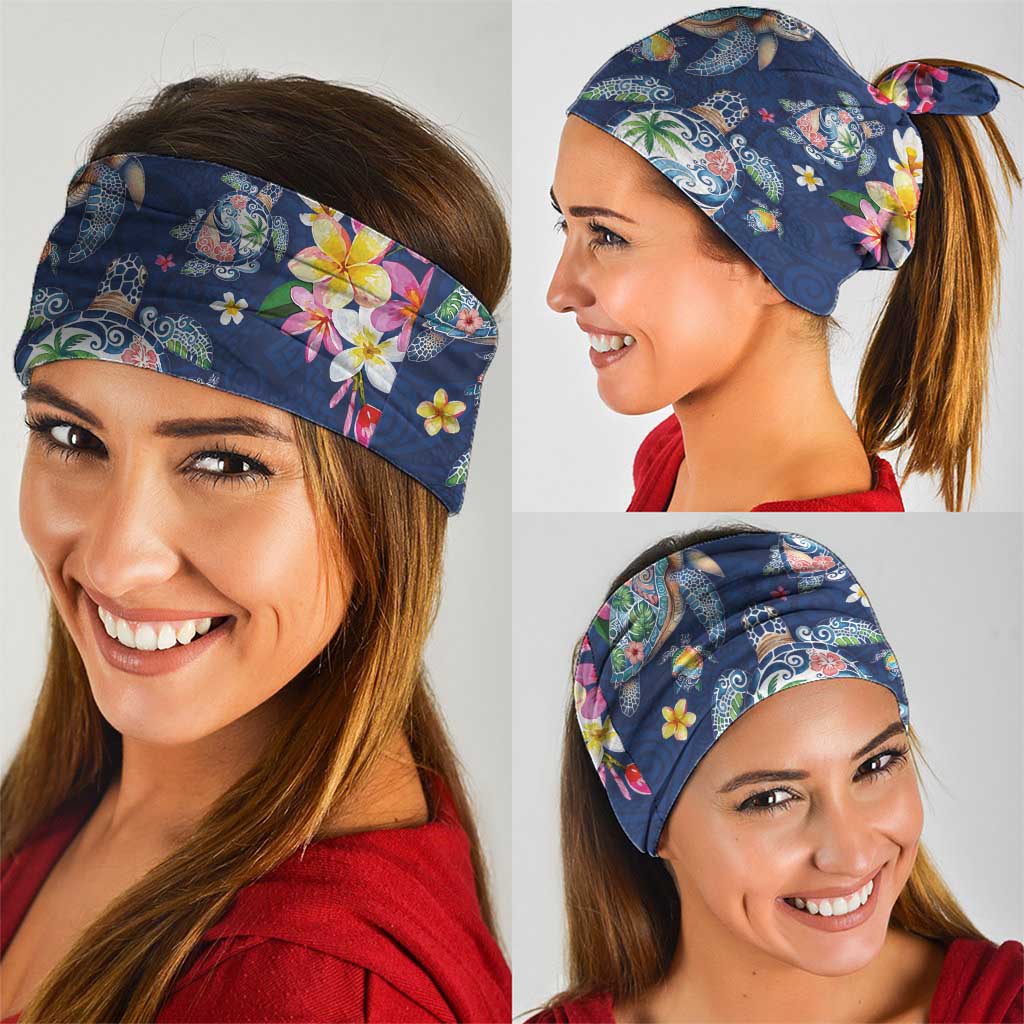 Hawaiian Turtles and Tropical Plants Neck Gaiter Blue Watercolor