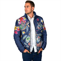 Hawaiian Turtles and Tropical Plants Padded Jacket Blue Watercolor