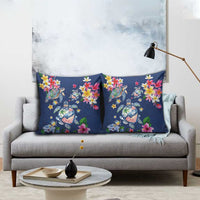 Hawaiian Turtles and Tropical Plants Pillow Cover Blue Watercolor
