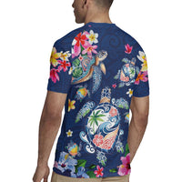 Hawaiian Turtles and Tropical Plants Rugby Jersey Blue Watercolor
