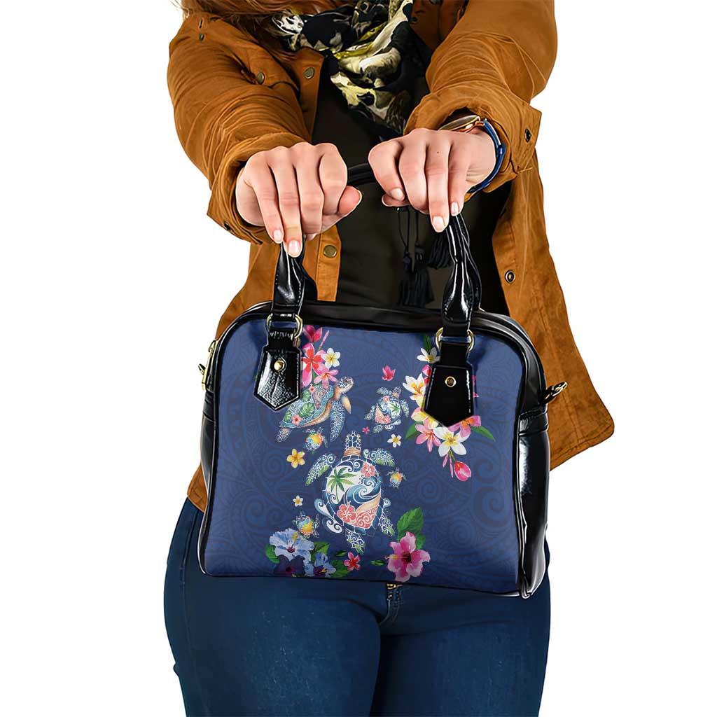 Hawaiian Turtles and Tropical Plants Shoulder Handbag Blue Watercolor