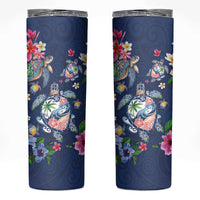 Hawaiian Turtles and Tropical Plants Skinny Tumbler Blue Watercolor LT03 Blue - Polynesian Pride