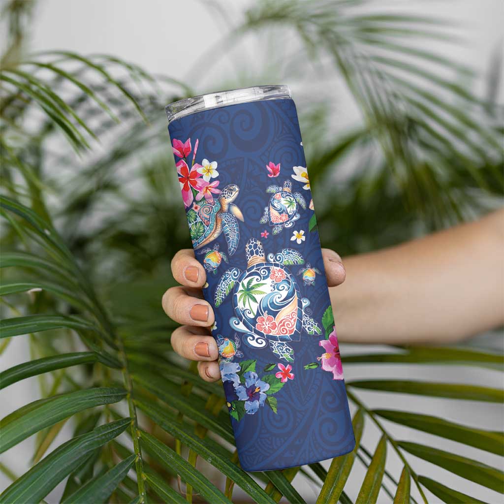 Hawaiian Turtles and Tropical Plants Skinny Tumbler Blue Watercolor LT03 - Polynesian Pride