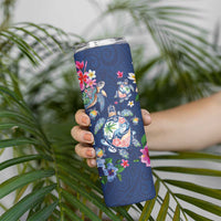 Hawaiian Turtles and Tropical Plants Skinny Tumbler Blue Watercolor LT03 - Polynesian Pride