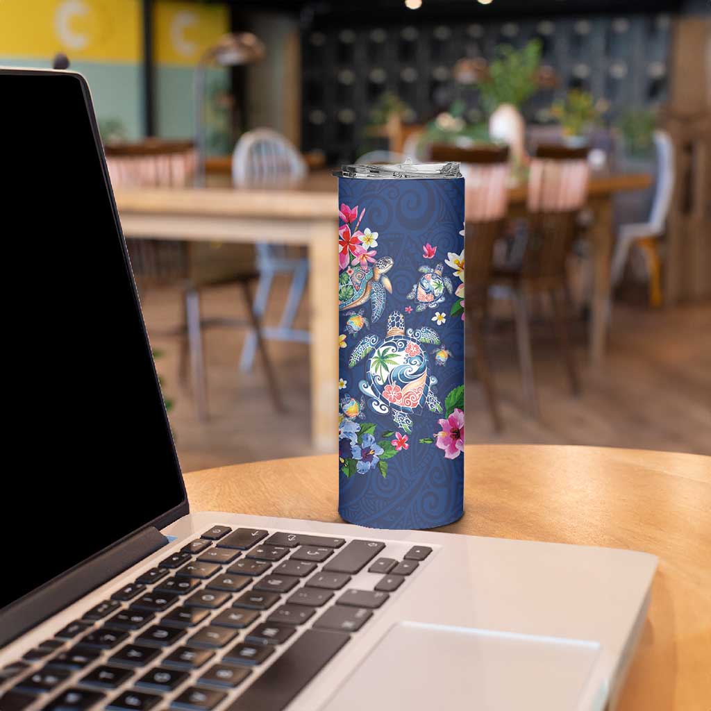 Hawaiian Turtles and Tropical Plants Skinny Tumbler Blue Watercolor LT03 - Polynesian Pride