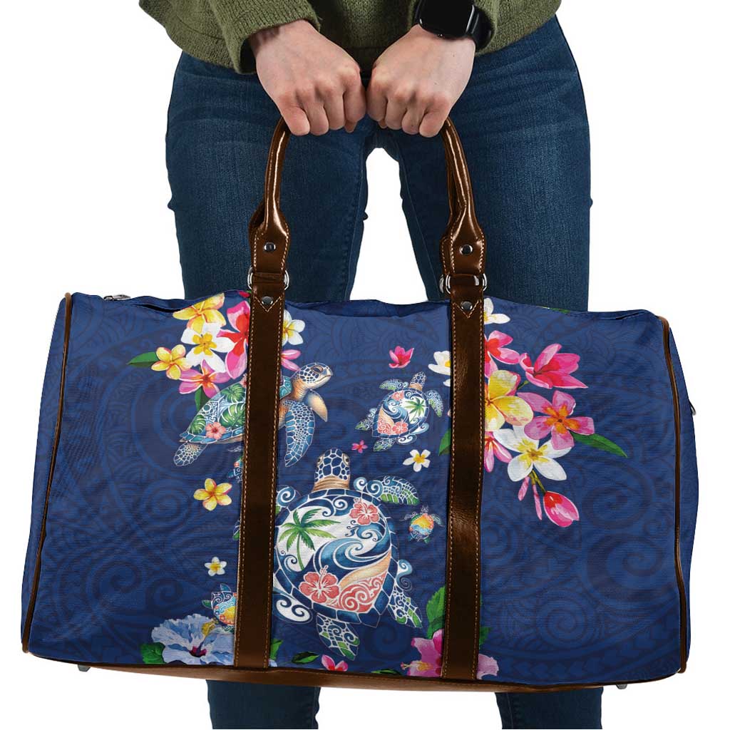 Hawaiian Turtles and Tropical Plants Travel Bag Blue Watercolor LT03 Blue - Polynesian Pride