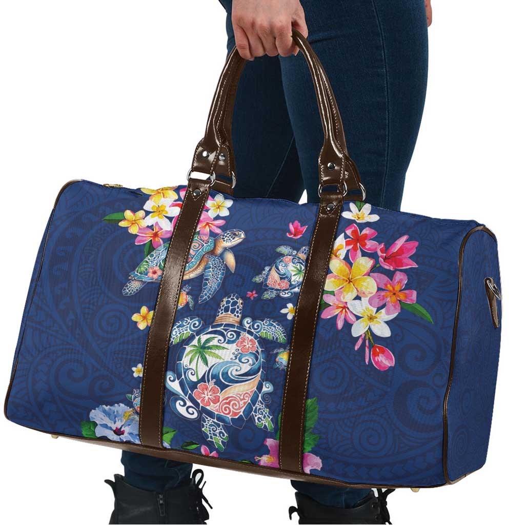 Hawaiian Turtles and Tropical Plants Travel Bag Blue Watercolor LT03 - Polynesian Pride