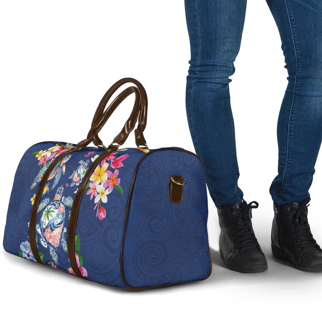 Hawaiian Turtles and Tropical Plants Travel Bag Blue Watercolor LT03 - Polynesian Pride