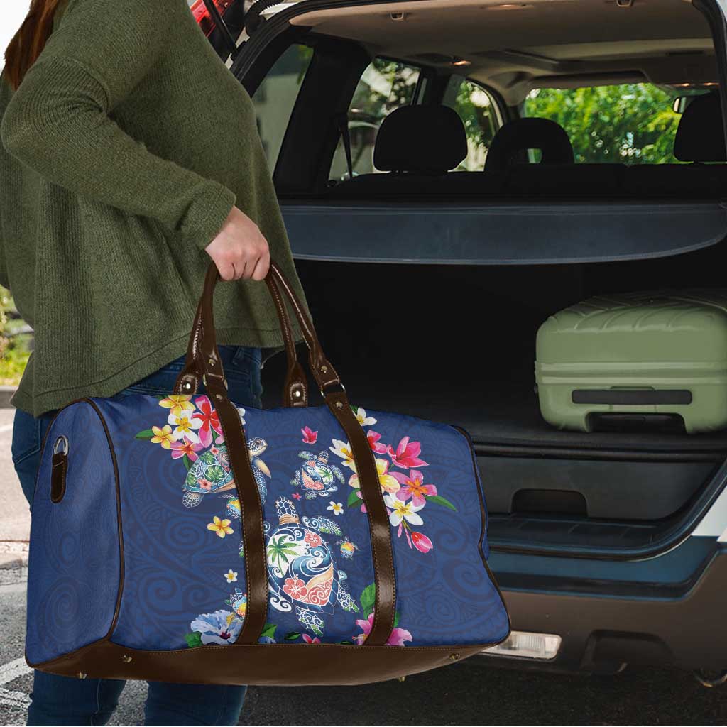 Hawaiian Turtles and Tropical Plants Travel Bag Blue Watercolor LT03 - Polynesian Pride