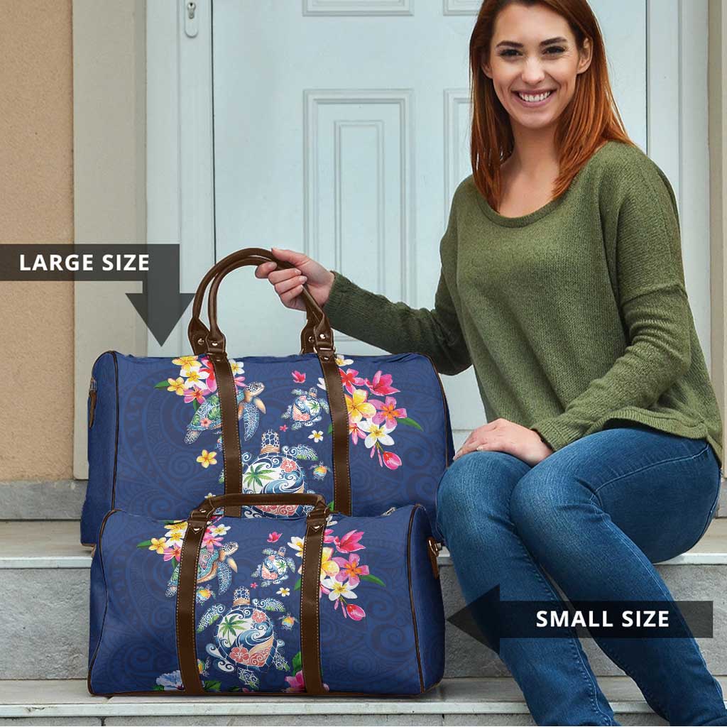 Hawaiian Turtles and Tropical Plants Travel Bag Blue Watercolor LT03 - Polynesian Pride