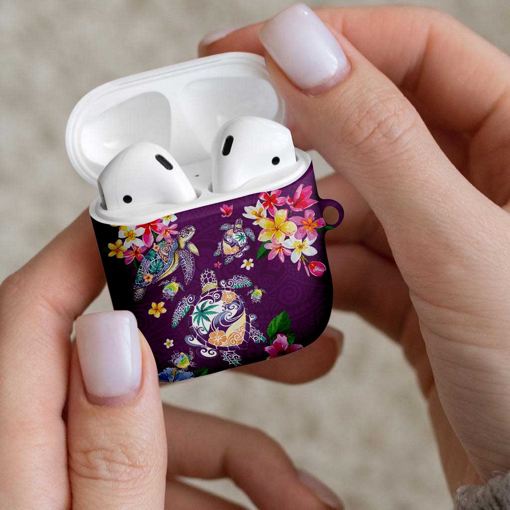 Hawaiian Turtles and Tropical Plants AirPods Case Purple Watercolor