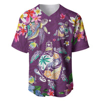 Hawaiian Turtles and Tropical Plants Baseball Jersey Purple Watercolor