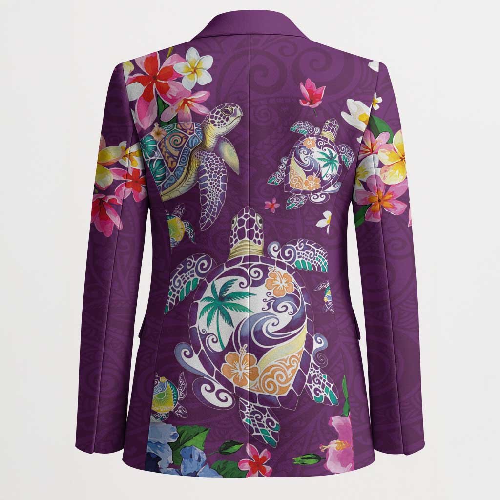 Hawaiian Turtles and Tropical Plants Blazer Purple Watercolor
