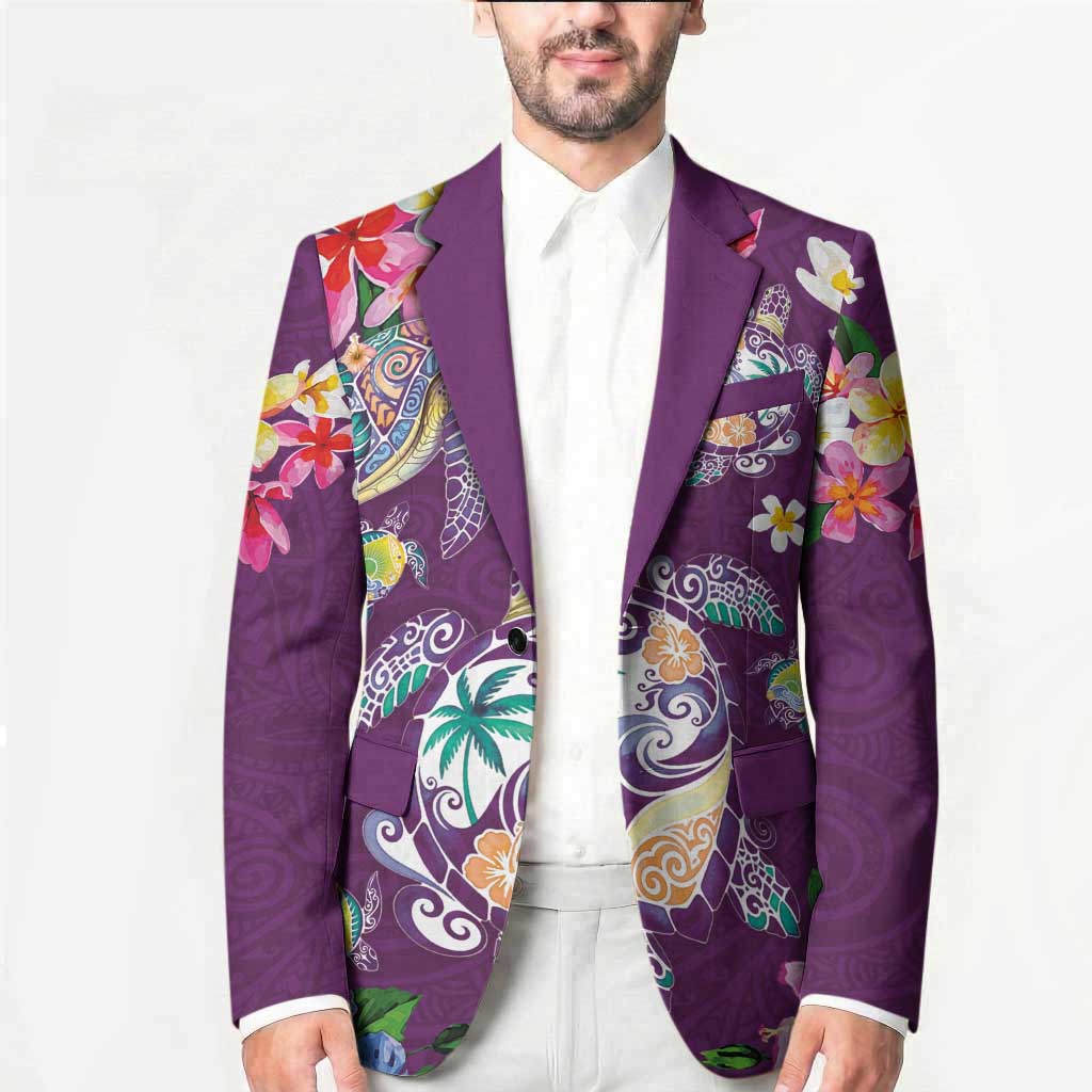 Hawaiian Turtles and Tropical Plants Blazer Purple Watercolor