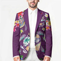 Hawaiian Turtles and Tropical Plants Blazer Purple Watercolor