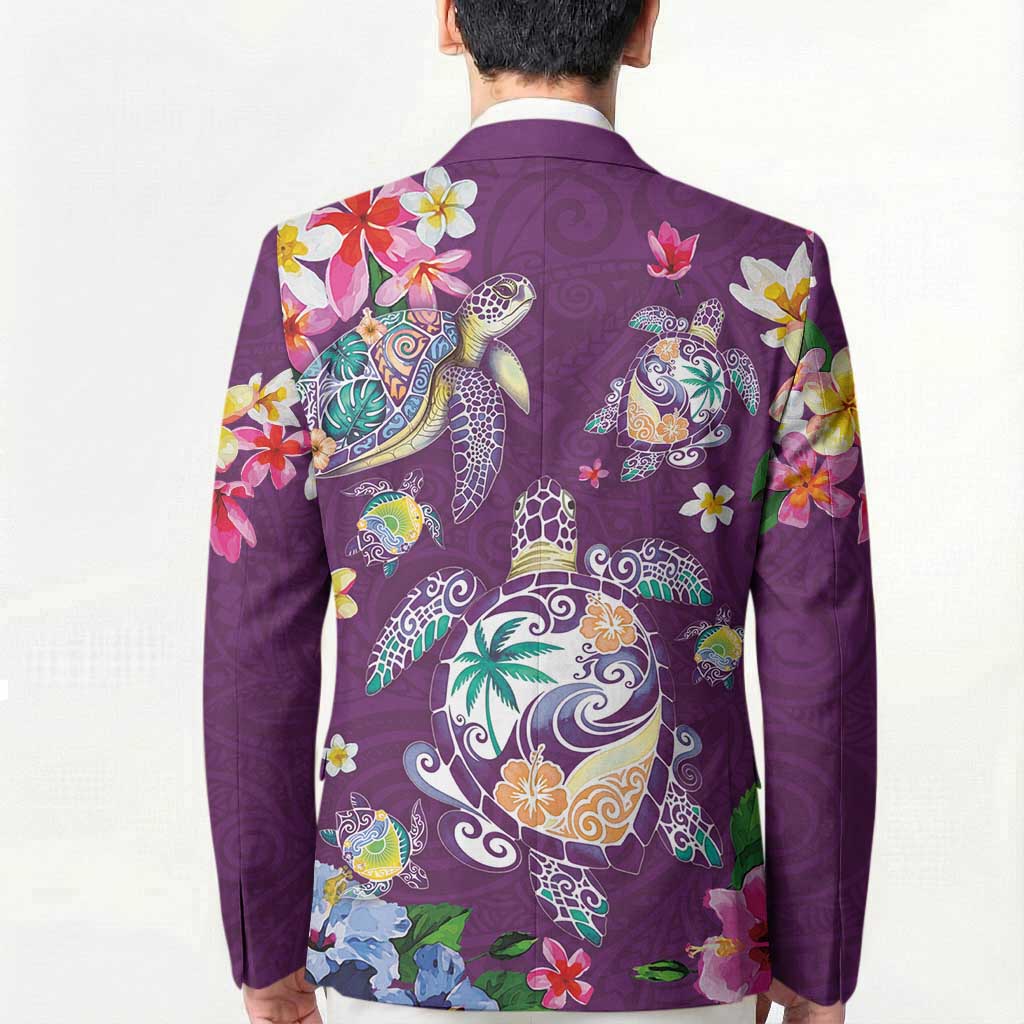 Hawaiian Turtles and Tropical Plants Blazer Purple Watercolor