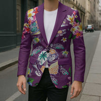 Hawaiian Turtles and Tropical Plants Blazer Purple Watercolor