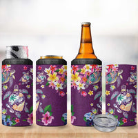 Hawaiian Turtles and Tropical Plants 4 in 1 Can Cooler Tumbler Purple Watercolor LT03 - Polynesian Pride