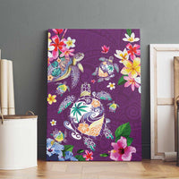 Hawaiian Turtles and Tropical Plants Canvas Wall Art Purple Watercolor