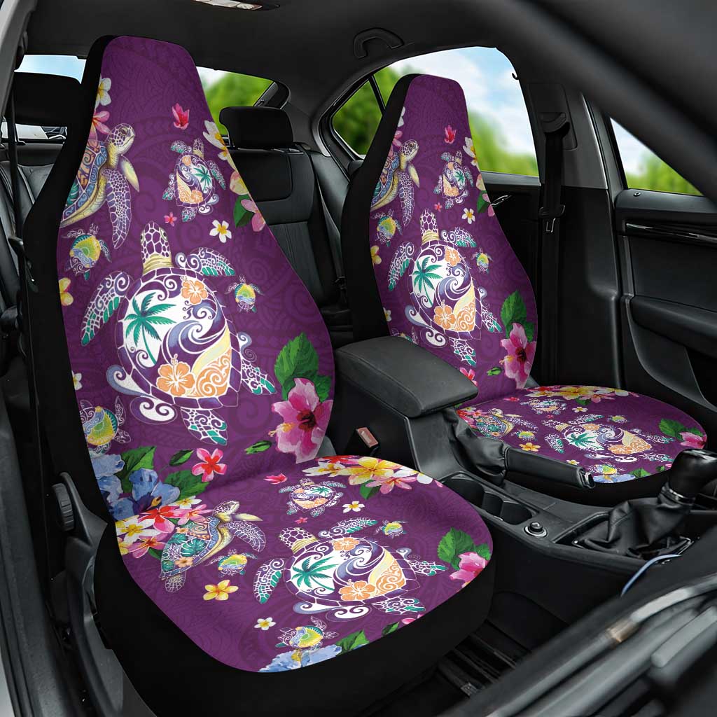 Hawaiian Turtles and Tropical Plants Car Seat Cover Purple Watercolor