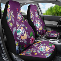 Hawaiian Turtles and Tropical Plants Car Seat Cover Purple Watercolor