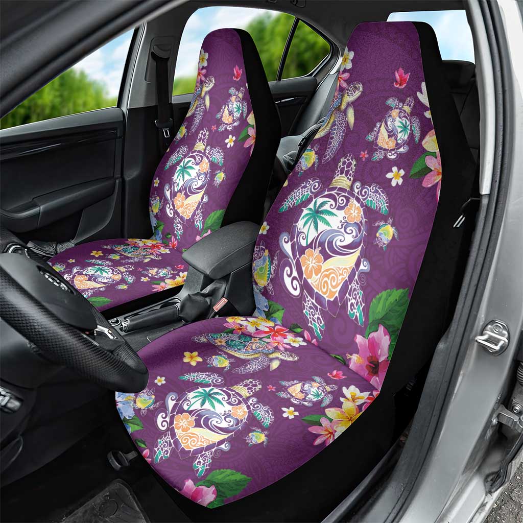 Hawaiian Turtles and Tropical Plants Car Seat Cover Purple Watercolor