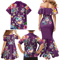Hawaiian Turtles and Tropical Plants Family Matching Mermaid Dress and Hawaiian Shirt Purple Watercolor LT03 - Polynesian Pride
