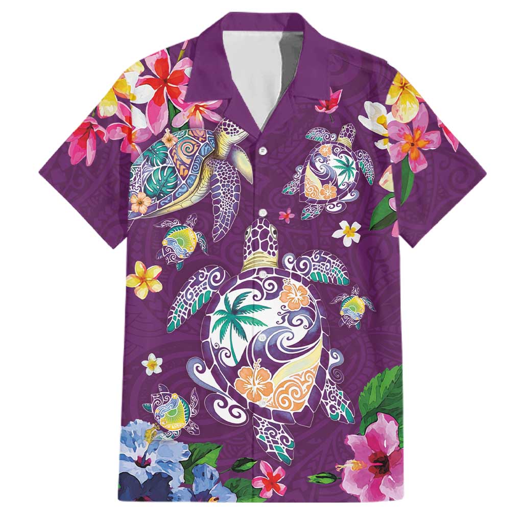 Hawaiian Turtles and Tropical Plants Family Matching Mermaid Dress and Hawaiian Shirt Purple Watercolor LT03 Dad's Shirt - Short Sleeve Purple - Polynesian Pride