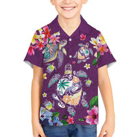 Hawaiian Turtles and Tropical Plants Family Matching Mermaid Dress and Hawaiian Shirt Purple Watercolor LT03 Son's Shirt Purple - Polynesian Pride