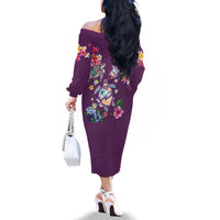 Hawaiian Turtles and Tropical Plants Family Matching Off The Shoulder Long Sleeve Dress and Hawaiian Shirt Purple Watercolor LT03 - Polynesian Pride