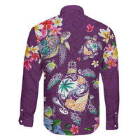 Hawaiian Turtles and Tropical Plants Family Matching Puletasi and Hawaiian Shirt Purple Watercolor LT03 - Polynesian Pride
